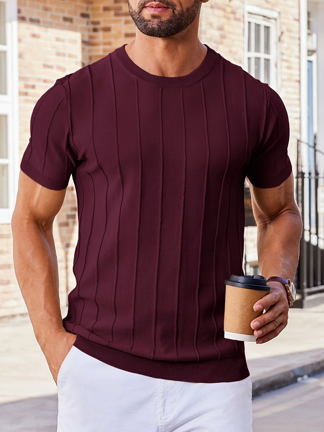 Men's Summer Knit Crew Neck Short Sleeve T-Shirt