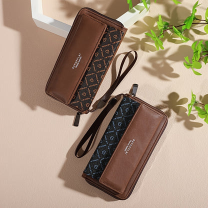 Classic PU Women'S Wallet, Long, Color-Block, Double-Layer Design, Zipper Closure, Zip Pocket, Photo Separation Layer, Nylon Lining, Continental Form Factor, with Positioning Printing for Women