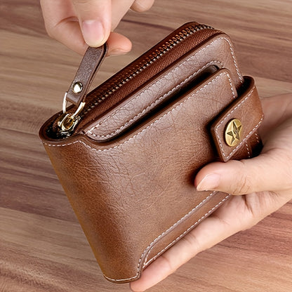 A Men'S Stylish Faux Leather Tree Pattern Wallet - Compact Zip Credit Card Holder And Coin Purse, Light Brown.