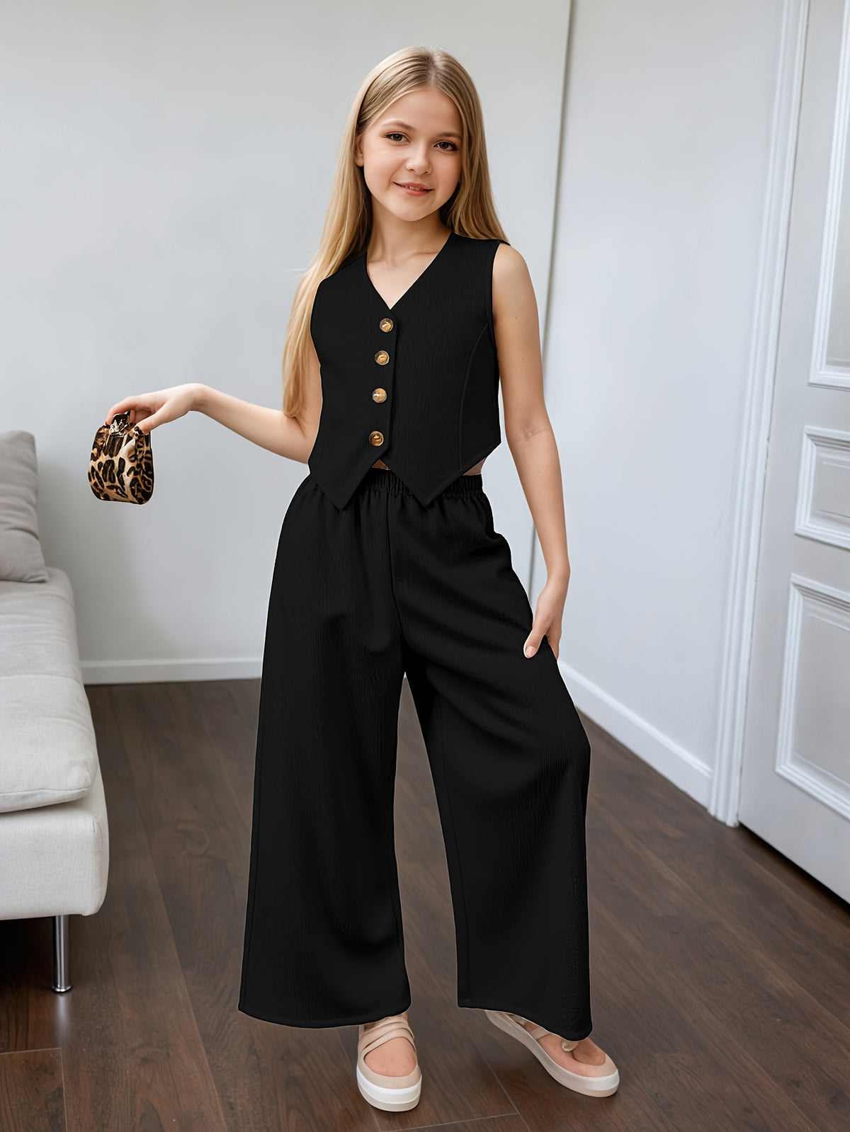 Girls' Summer Casual Set: Vest and Wide-Leg Pants Outfit
