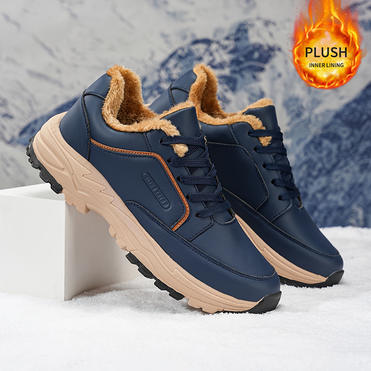 Men'S Low-Top Winter Hiking Boots - Thickened Warm Lining, Anti-Slip TPR/EVA Sole, Geometric Pattern, Faux Cover Upper, Round Toe & Lace-Up Closure for Outdoor, Streetwear, Casual - Autumn/Winter, Hiking Boots, Outdoor Footwe