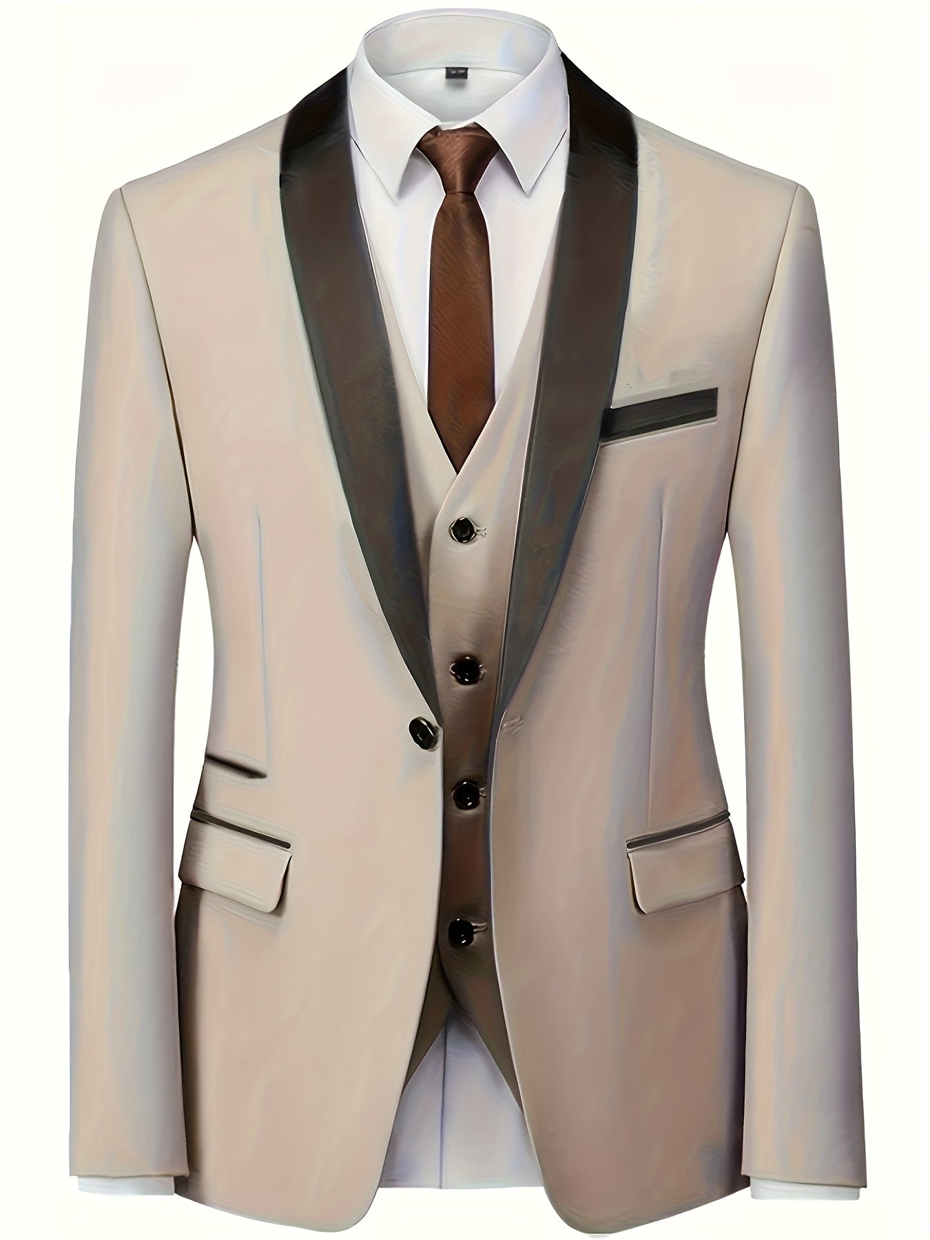 Men's 3-Piece Polyester Suit with Vest and Pants, Formal Workwear