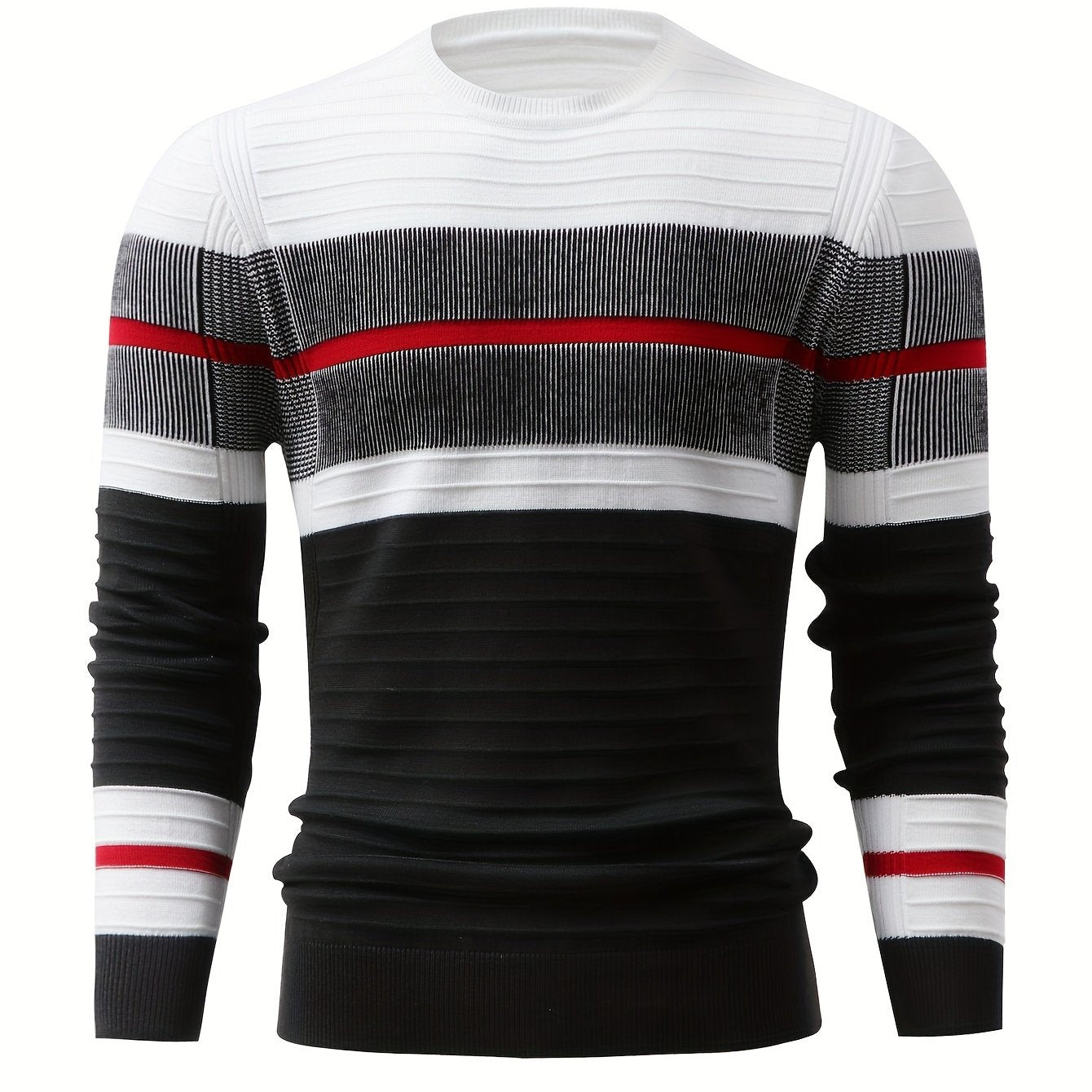 New Fashion Men'S Long-Sleeve Pullover with Contrasting Striped Knit from Tie Mu Zhen OBM.