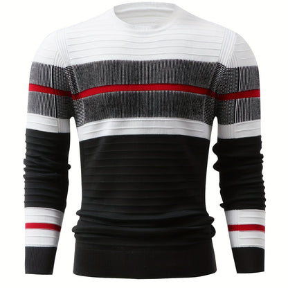 New Fashion Men'S Long-Sleeve Pullover with Contrasting Striped Knit from Tie Mu Zhen OBM.