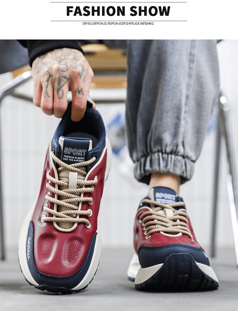 Men's Breathable Casual Sneakers - Trendy Dad Shoes with Thick Sole, Lace-Up, Mid-Top Design for Running  Fashion