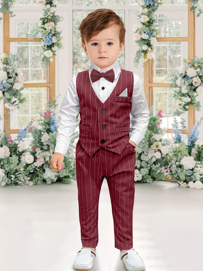 Boys' Striped Vest Suit with White Shirt and Trousers