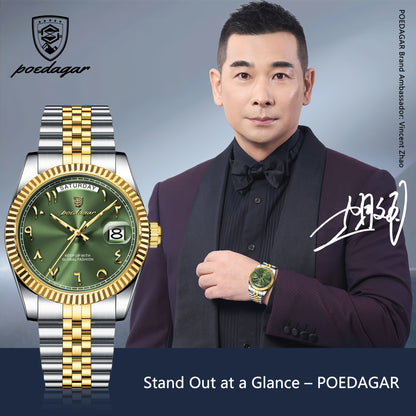Men's Retro Quartz Watch with Stainless Steel Strap & Calendar