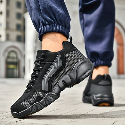Men's Casual Sporty Sneakers - High Quality PU Upper, Non-Slip Rubber Sole with Cushioned Comfort  Inner Arch Support, Low-Top Lace-Up Design for All-Day Wear (Black/White) - Spring/Fall/Winter Seasonal Versatility, Comforta
