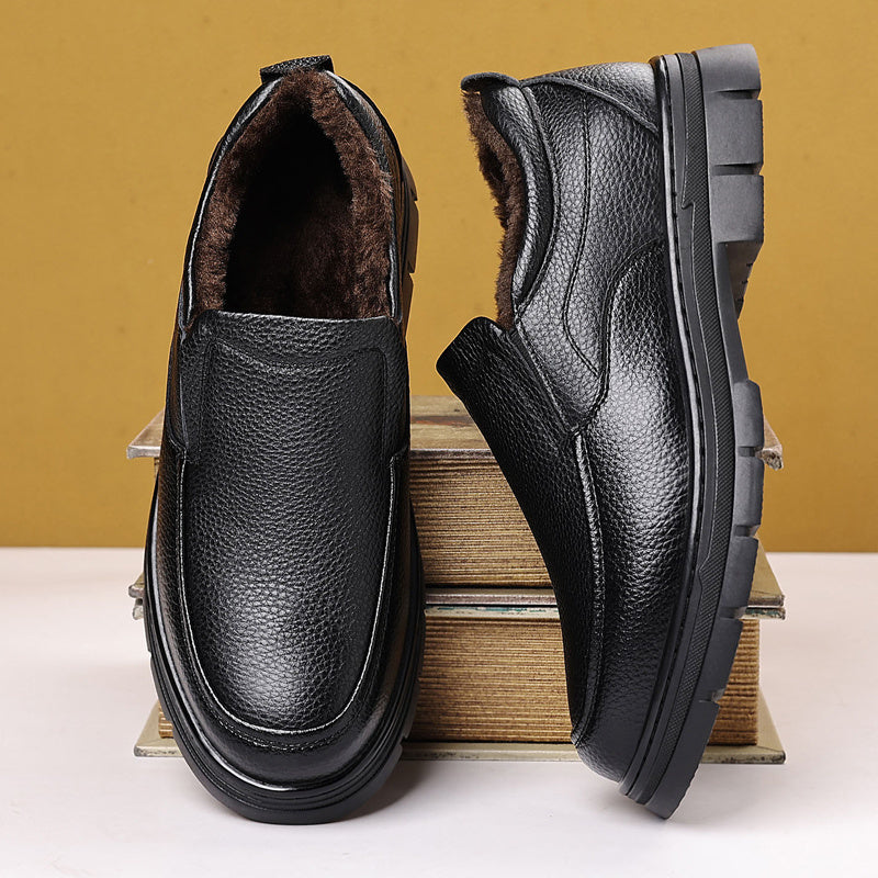 Men's Casual Leather Loafers with Warm Winter Interior