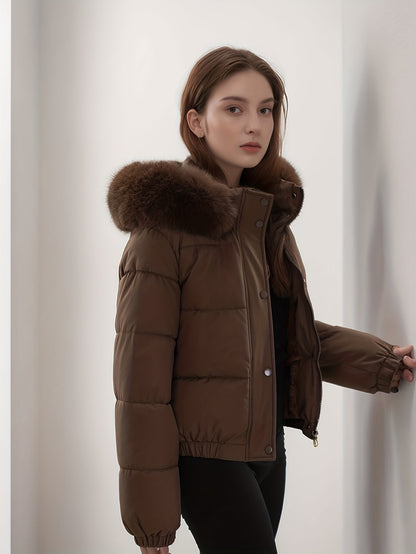 Women'S Winter Coat with Removable Faux Fur Hood - Thickened Loose Fit Long Sleeve Jacket, Zippered Pockets & Button Front, Casual Solid Color Outerwear for Cold Weather, Cozy Warmth, Buttoned Closure, Durable Fabric