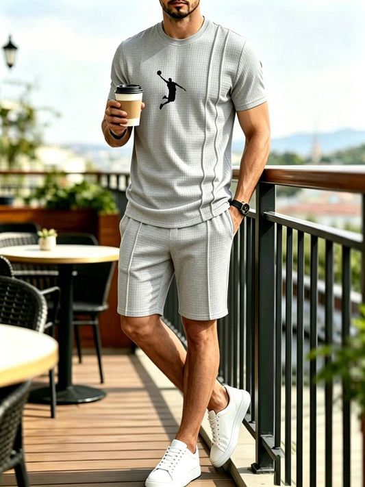 Men's Summer Casual Athletic Crew Neck T-Shirt & Shorts Set