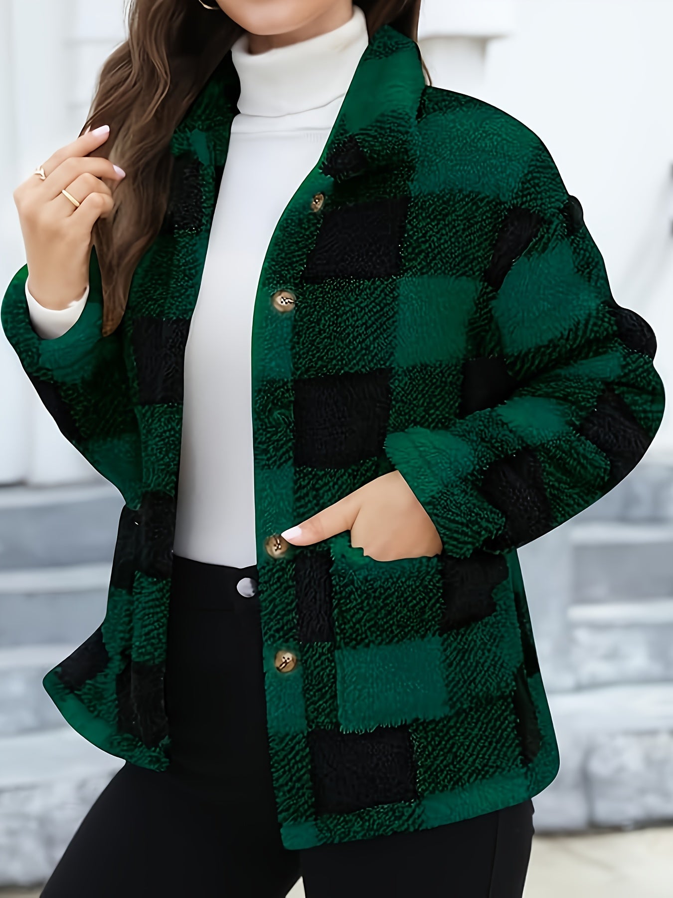 Women'S Plaid Jacket - Soft Brown/Black/Beige/White/Gray/ - Button-Front Closure, Structured Fit for Fall/Winter - Everyday & Formal Outfits - Cozy Outerwear for Women, Casual Wear, Classic Turndown Collar, Durable Fabric, Se