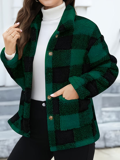 Women'S Plaid Jacket - Soft Brown/Black/Beige/White/Gray/ - Button-Front Closure, Structured Fit for Fall/Winter - Everyday & Formal Outfits - Cozy Outerwear for Women, Casual Wear, Classic Turndown Collar, Durable Fabric, Se
