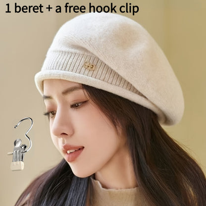 Women's Lightweight Black Beret Hat - Soft, Warm & Elastic Fit