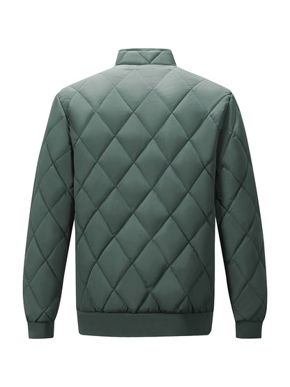 Men'S Lightweight Quilted Jacket - Solid Color Stand Collar Winter Coat with Pockets, Casual Regular Fit for Cold Weather, Versatile Outerwear, Durable Outerwear