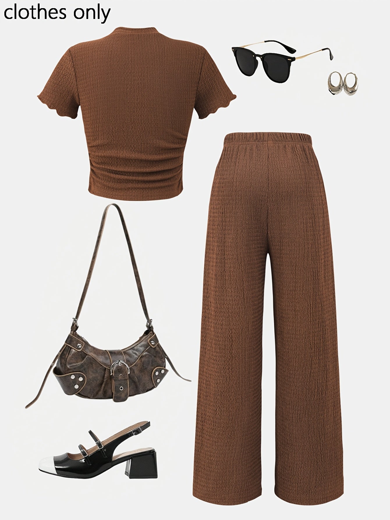 Girls' Spring Summer Slim Knit Top & Wide-Leg Pants Set