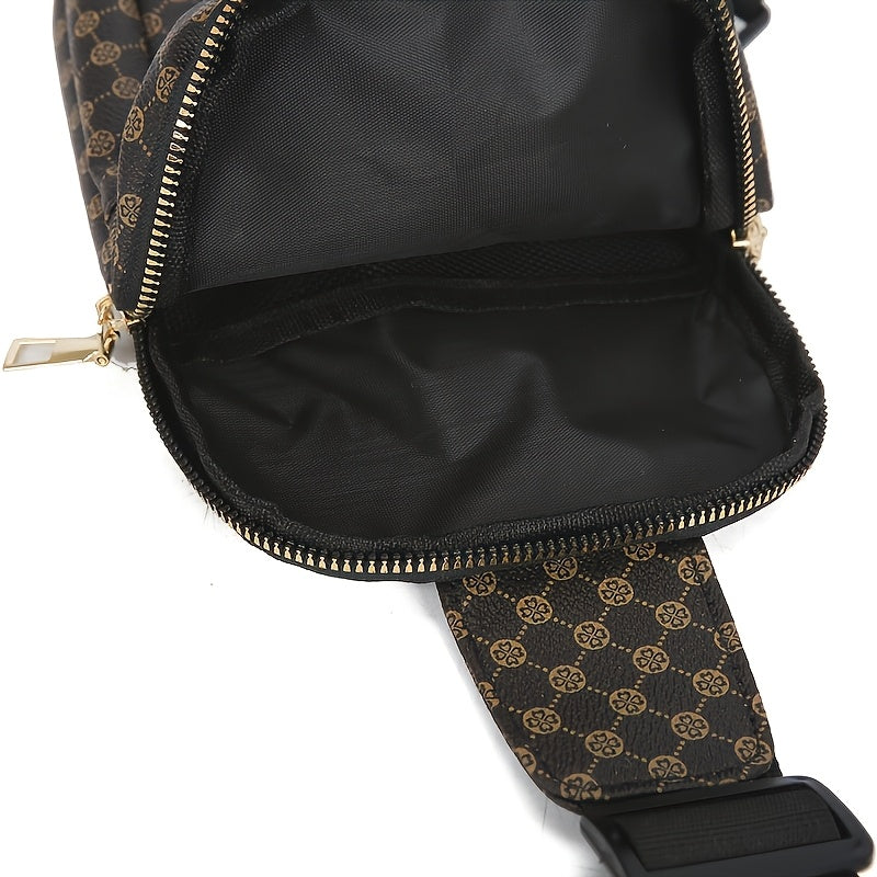 Men'S Classic Black PU Crossbody Bag with Geometric Pattern, Key Holder, Zipper Closure, Polyester Lining, Urban Style, Commuter Bag Geometric Pattern Bag Zippered Closure Bag