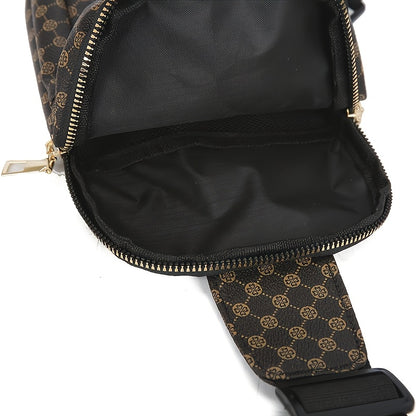 Men'S Classic Black PU Crossbody Bag with Geometric Pattern, Key Holder, Zipper Closure, Polyester Lining, Urban Style, Commuter Bag Geometric Pattern Bag Zippered Closure Bag