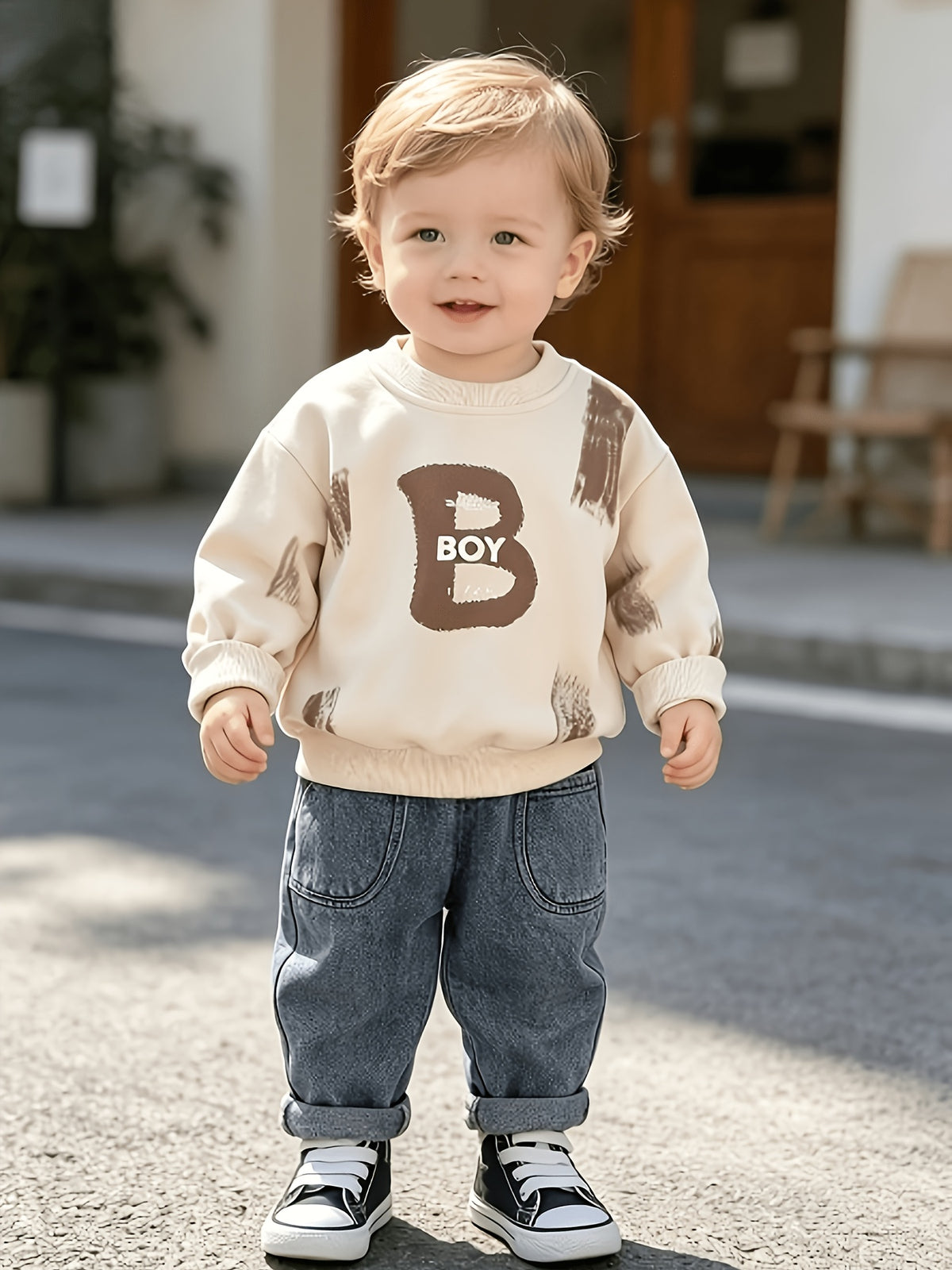 Boys' Casual Cotton Blend Sweatshirt & Denim Pants Set for Spring/Fall - ayq