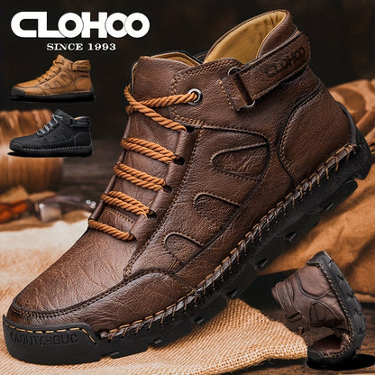 Handmade Men's Ankle Boots - Casual High-Top Rubber Sole Shoes