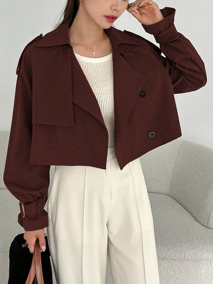 Women's Elegant Solid Color Short Windbreaker Jacket - Lightweight Versatile Outerwear for Casual & Formal Outfits, Easy Care Hand Wash/Dry Clean, Durable Fabric