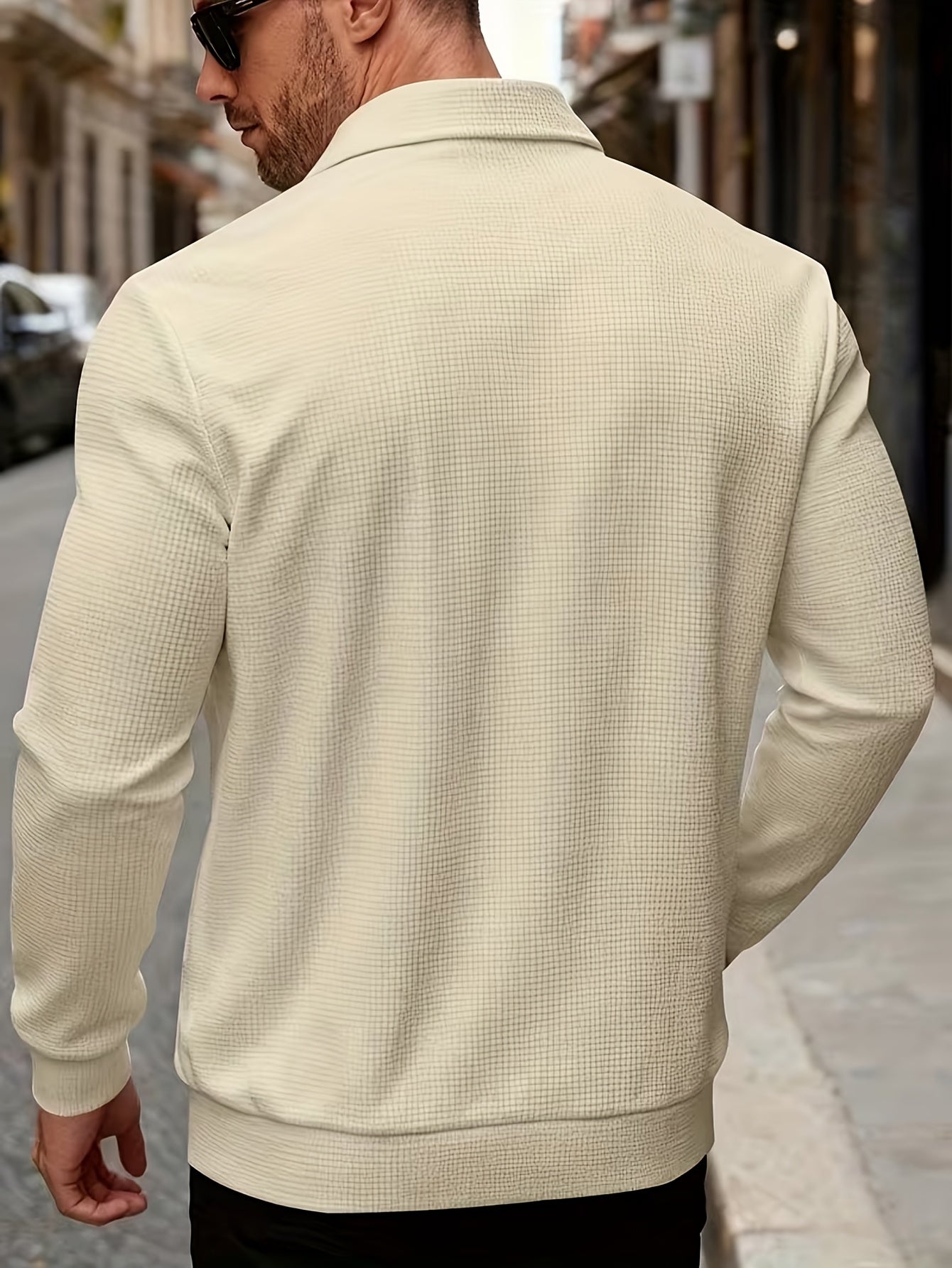 Men's Spring/Fall Sporty Lapel Waffle Knit Zip Jacket