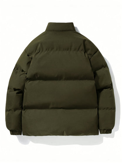 Yilong OBM Men's 2025 Fleece-Lined Winter Coat - Stand Collar Padded Insulation, Machine Washable Polyester, Solid Color Casual Jacket with Zipper Closure for Cold Weather, Winter Jacket, Outdoor Clothing, Minimalist Design,