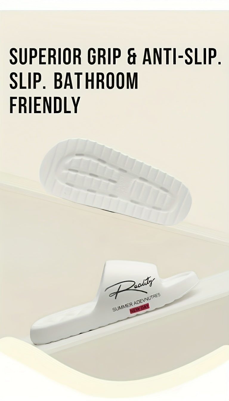 Four Seasons EVA Slip-On Slippers, Simple Positioning Print, Versatile Slip-On, Casual Soft Sole, Non-Slip Bathroom Slides, Unisex Household Slippers for All Seasons - ayq