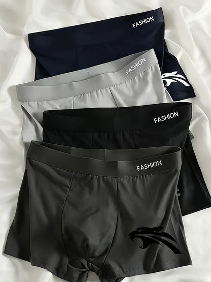 4-Pack Men’s Comfortable Polyester Stretch Boxers with Casual Patterns
