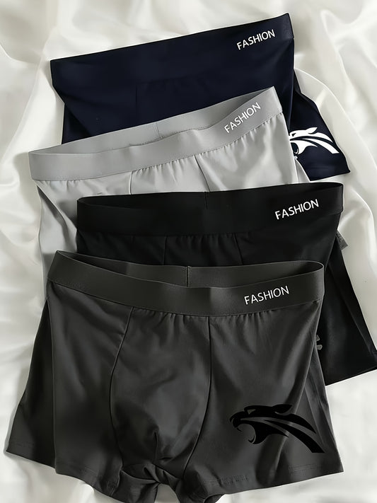 4-Pack Men’s Comfortable Polyester Stretch Boxers with Casual Patterns