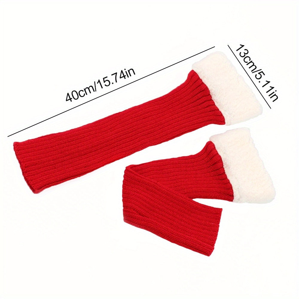 2pcs Women's Thermal Over-the-Knee (OTK) Leg Warmers & Footies - Thick Winter Warmth, Soft Fleece Lining, Red/White Cuff, Hand Washable, Snug Fit for Christmas, Casual & Formal Outfits - Ideal for Cold Weather & Layering, Sol