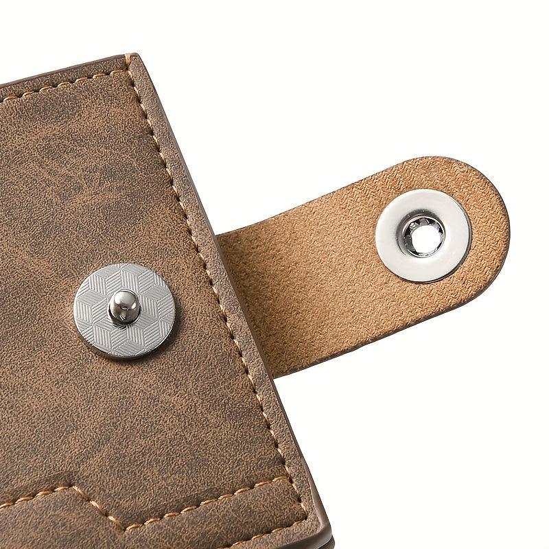 European Style Men Wallet Secure Button Business Short Model with Large Capacity Multi-Card Slots PU Wallet Trendy Youth Fashion