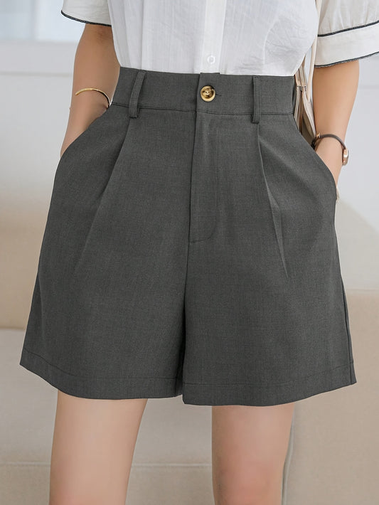 Women's Solid Color High-Waist A-Line Shorts with Pockets - ayq