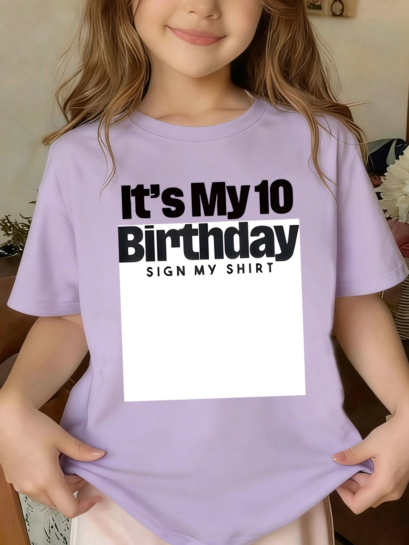Girls' 10th Birthday Short Sleeve Cotton T-Shirt Casual Style