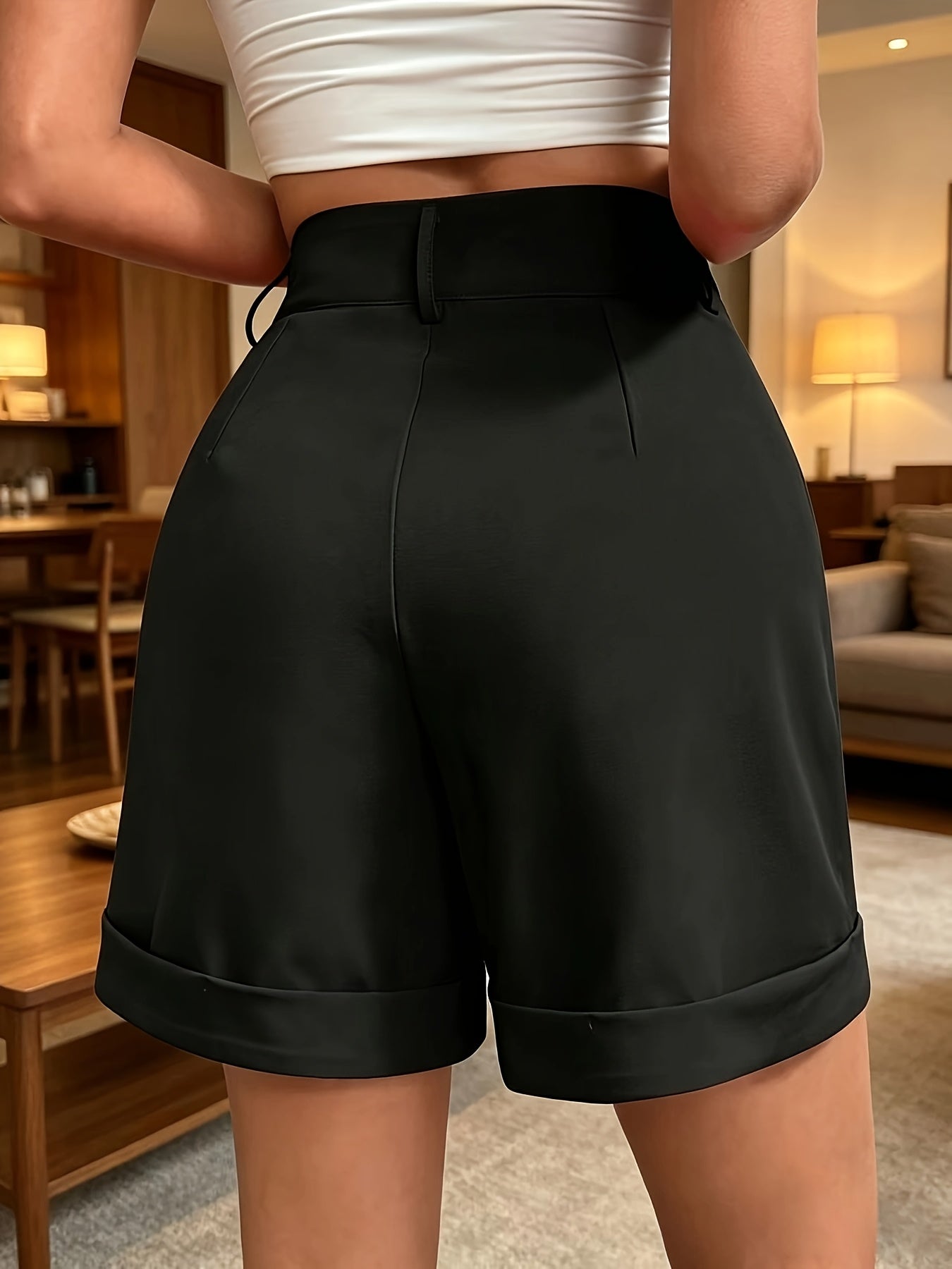 Elegant Solid Color Casual Polyester Shorts for Summer