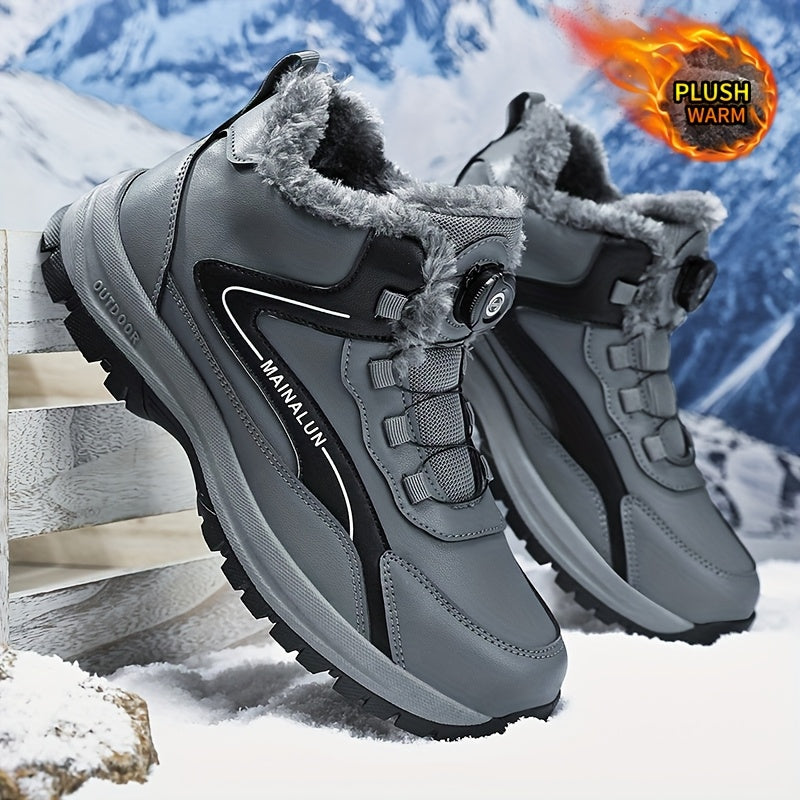 MAINALUN Men'S High-Top Winter Snow Boots - Heavy-Duty Warm Hiking Shoes with Plush Lining, Non-Slip PVC Sole, All-Terrain Traction - Heavy-Duty Winter Boots for Skiing, Snowboarding, Ice Fishing - Lightweight & Warm - Ideal