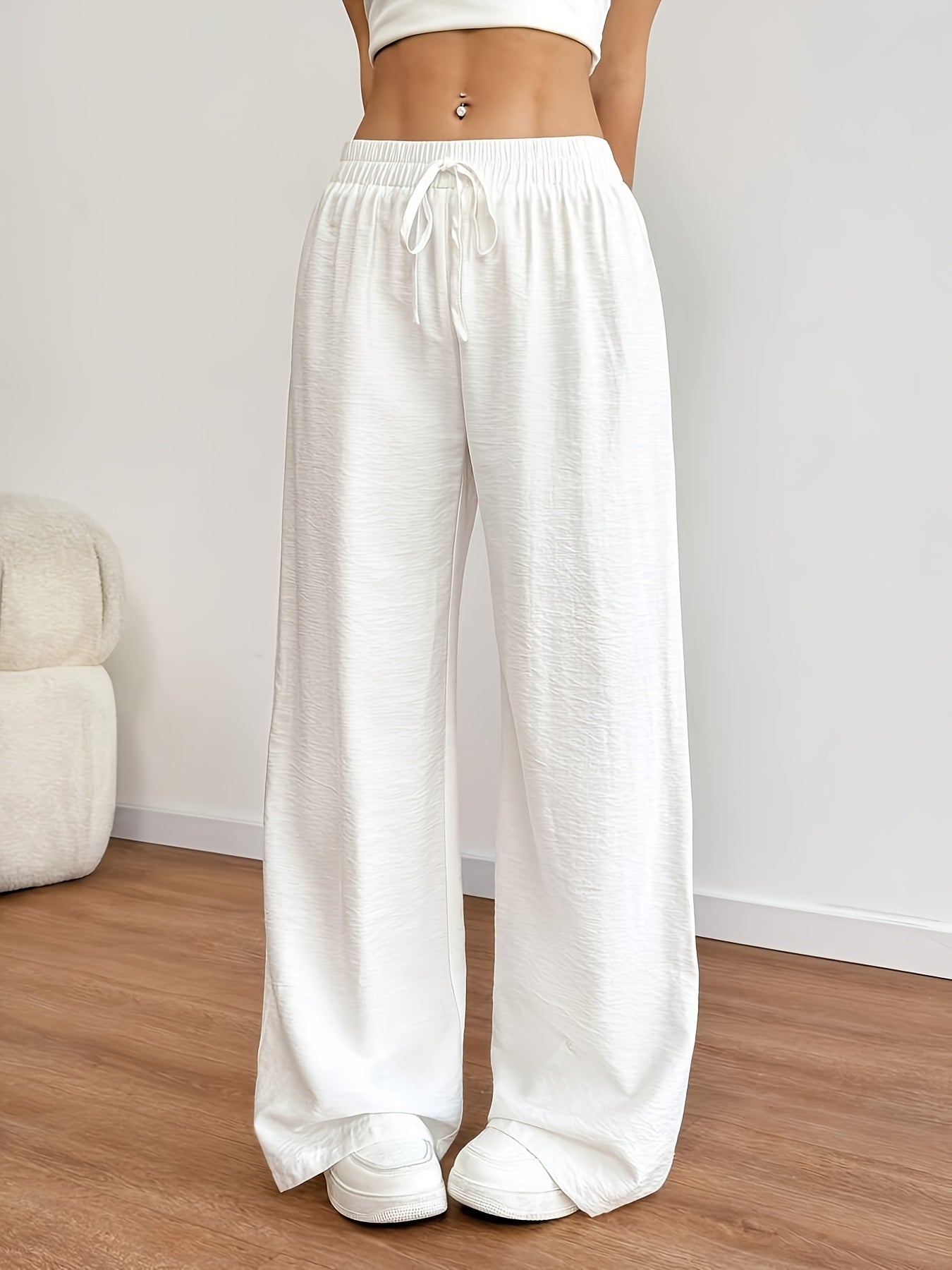 Women's Elegant Solid Color Elastic Waist Drawstring Pants