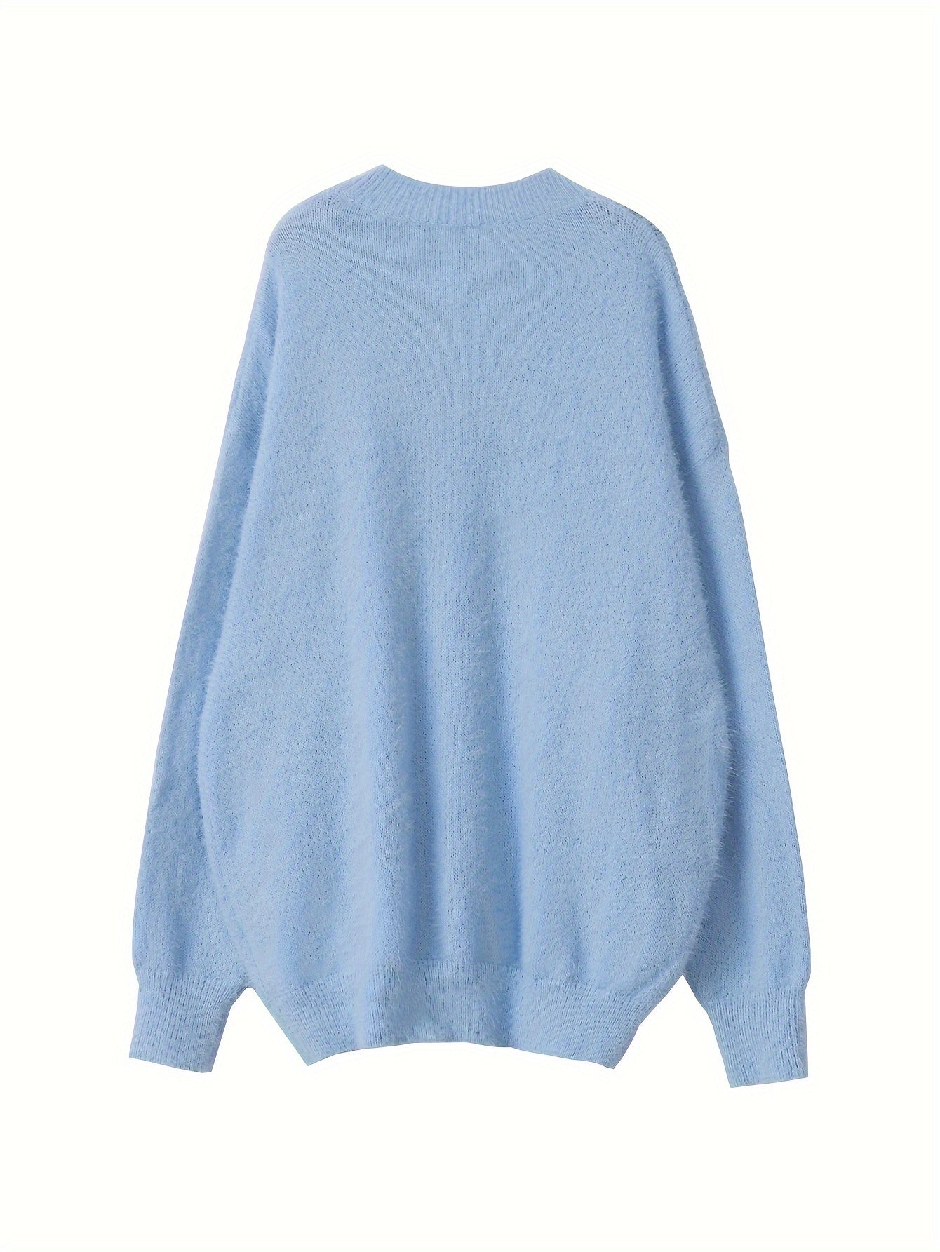 Plus Size - Women'S Cozy Yellow V-Neck Sweater with Pearl Buttons & Fleece-Lined Cuffs - Asymmetrical Hem, Geometric Pattern, Casual Winter Pullover for Casual Attire, Winter Apparel | Vneck Sweater | Pearl Button Details, Sw