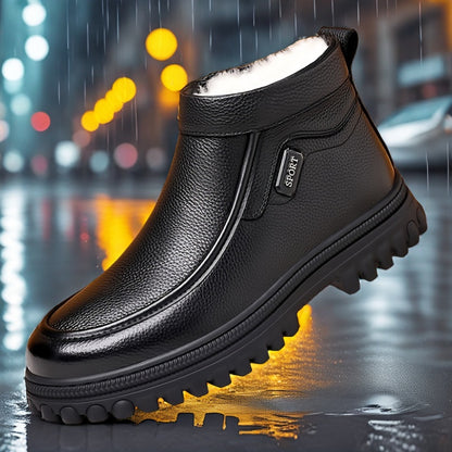 Men's Winter Snow Boots, Ankle High with Plush Lining for Warmth, Comfortable Slip-On Design, Durable PU Upper & PVC Sole, Ideal for Outdoor Activities & Casual Wear