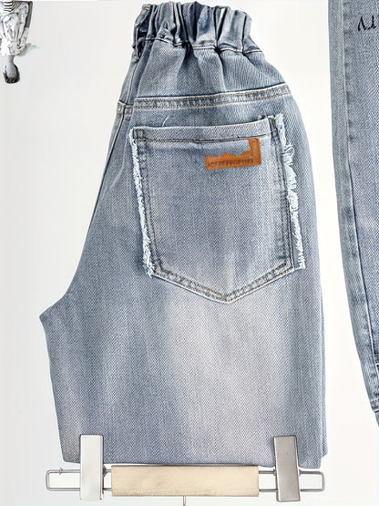 Boys' Casual Loose-Fit Alphabet Print Denim Pants for Spring