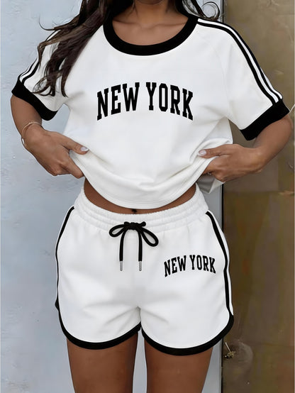 White Casual Suit with New York Letter Print for Spring/Summer