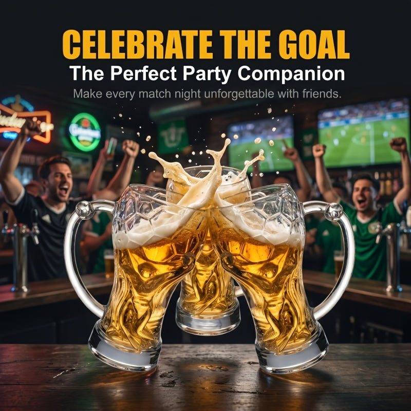 Large Capacity Football-Themed Glass Beer Cup with Plaid Design