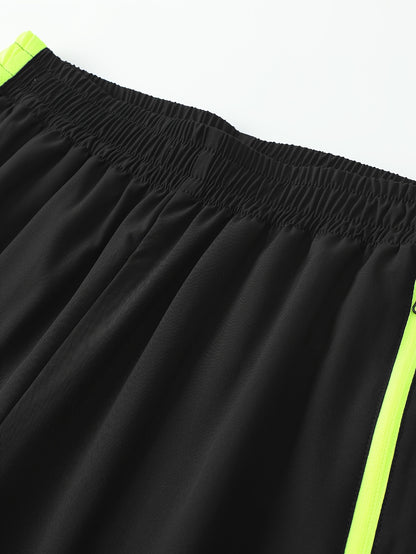 Men's Two-Tone Spliced Jacket and Pants Set in Fluorescent Green with 'Sports' Letter Print, Eye-Catching Fashion Design, Comfortable Soft Fabric, Essential Outfit for Home or Outdoor Wear TZ8030