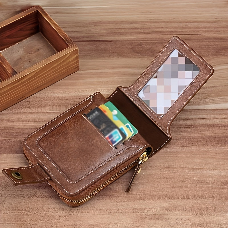 A Men'S Stylish Faux Leather Tree Pattern Wallet - Compact Zip Credit Card Holder And Coin Purse, Light Brown.