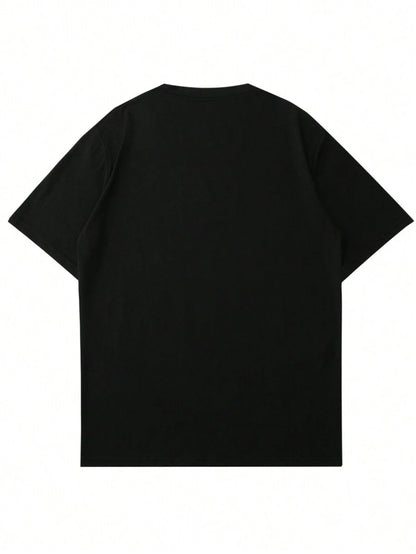 Men's Casual V-Neck T-Shirt with Bold Head Graphic Print - White  Black Contrast Design, Breathable Regular Fit Short Sleeve Tee for Spring Summer Casual Wear, Quality Fabric Shirt