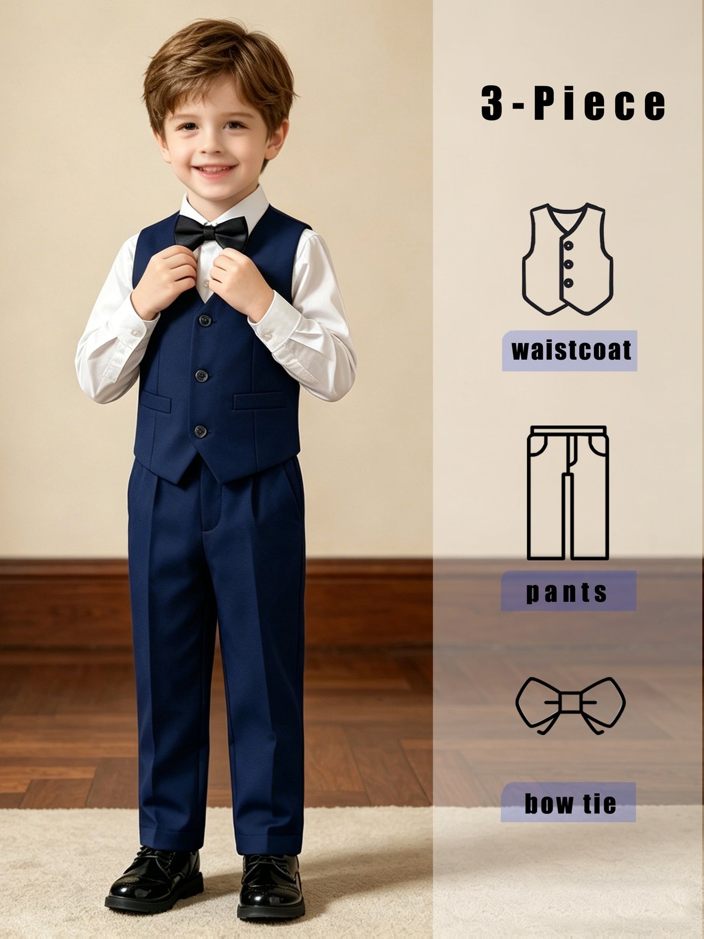 Boys' Gentleman's Vest Set with Pants and Bow Tie, Classic Style