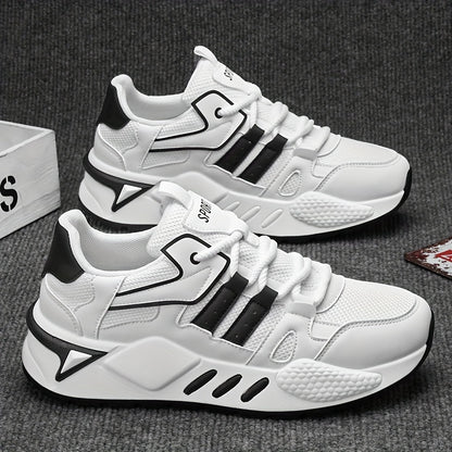 Men's Breathable Mesh Running Sneakers - Lightweight, Comfortable, and Durable Low-Top Sneakers for Casual and Sporty Wear, Versatile Trainers   Modern Sneakers   Stylish Stripes