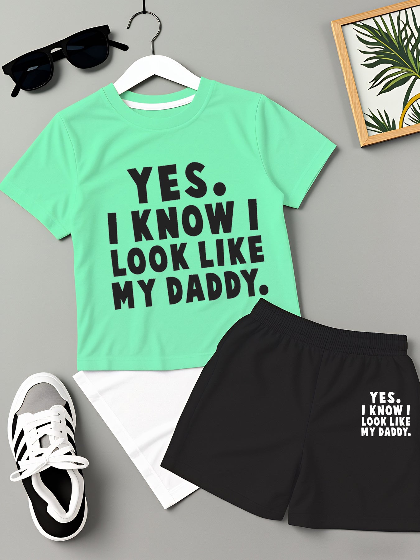 Boys' Casual Summer T-Shirt and Shorts Set - Fun 'Yes I Know I Love My