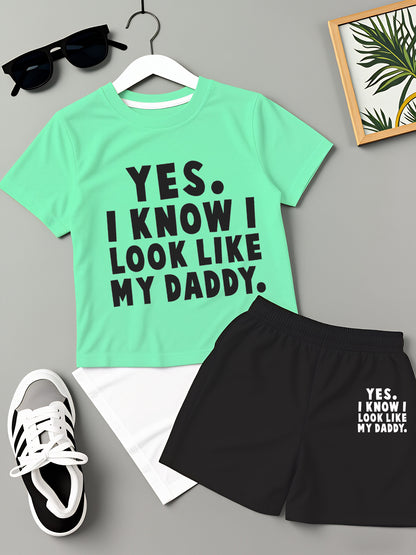 Boys' Casual Summer T-Shirt and Shorts Set - Fun 'Yes I Know I Love My