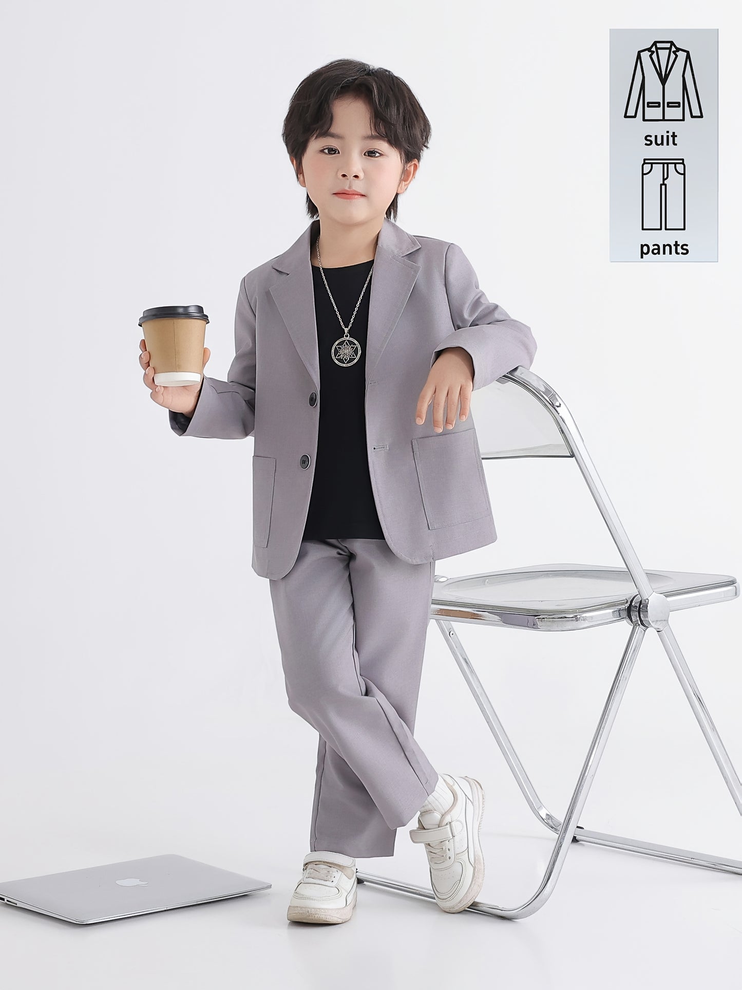 Boys' Casual Suit Set with Jacket & Pants for Special Occasions
